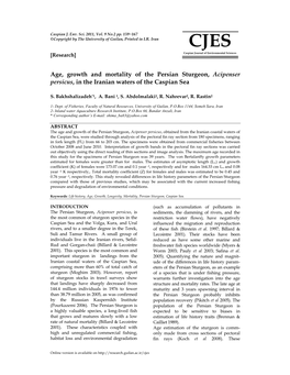 Age, Growth and Mortality of the Persian Sturgeon, Acipenser Persicus, in the Iranian Waters of the Caspian Sea