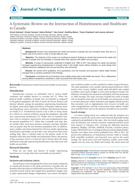 A Systematic Review on the Intersection of Homelessness And