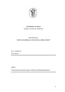 1 TITLE “Clinical and Scientific Aspect of Inlay Fixed Partial Dentures”