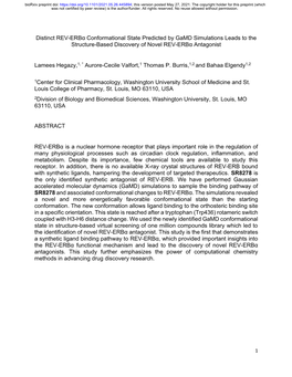Distinct REV-Erbα Conformational State Predicted by Gamd Simulations Leads to the Structure-Based Discovery of Novel REV-Erbα Antagonist