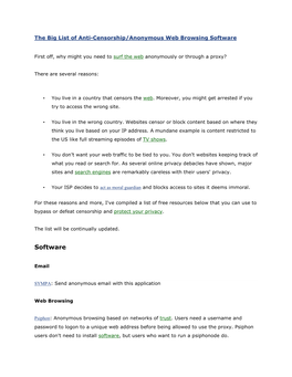 The Big List of Anti CENSORSHIP SITES and SOFTWARE