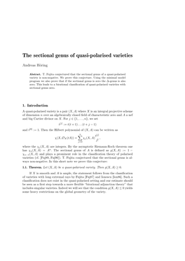 The Sectional Genus of Quasi-Polarised Varieties