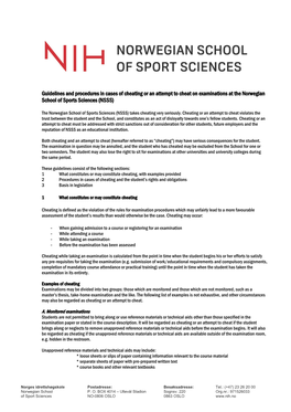 Guidelines and Procedures in Cases of Cheating Or an Attempt to Cheat on Examinations at the Norwegian School of Sports Sciences (NSSS)