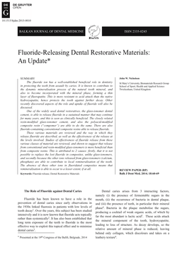 Fluoride-Releasing Dental Restorative Materials: an Update*