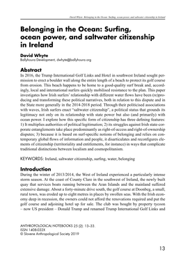 Belonging in the Ocean: Surfing, Ocean Power, and Saltwater Citizenship in Ireland