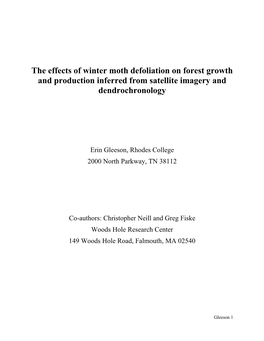 The Effects of Winter Moth Defoliation on Forest Growth and Production Inferred from Satellite Imagery and Dendrochronology