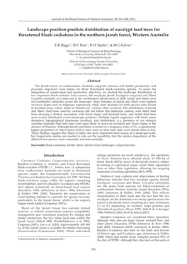 Landscape Position Predicts Distribution of Eucalypt Feed Trees for Threatened Black-Cockatoos in the Northern Jarrah Forest, Western Australia