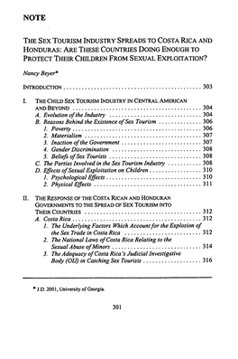 The Sex Tourism Industry Spreads to Costa Rica and Honduras: Are These Countries Doing Enough to Protect Their Children from Sexual Exploitation?