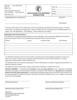 Application for Deferred Prosecution