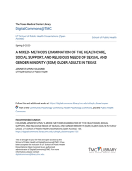 A Mixed- Methods Examination of the Healthcare, Social Support, and Religious Needs of Sexual and Gender Minority (Sgm) Older Adults in Texas