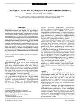 Two Filipino Patients with 6-Pyruvoyltetrahydropterin Synthase Deficiency