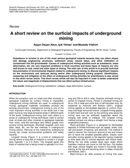 A Short Review on the Surficial Impacts of Underground Mining