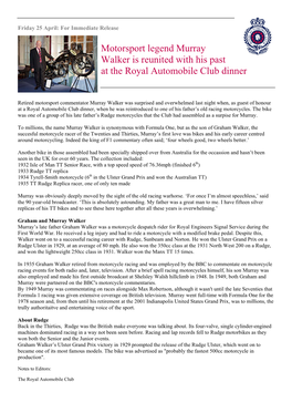 Motorsport Legend Murray Walker Is Reunited with His Past at the Royal Automobile Club Dinner
