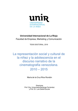 La Representación Social Y Cultural De La Niñez Y Adolescencia En El Discurso Narrativo De La Cinematografía Venezolana