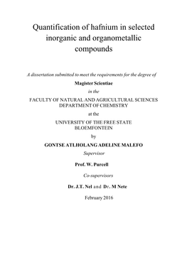 Quantification of Hafnium in Selected Inorganic and Organometallic Compounds