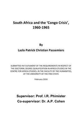 South Africa and the 'Congo Crisis', 1960-1965
