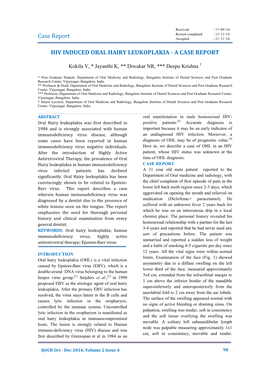 Case Report HIV INDUCED ORAL HAIRY LEUKOPLAKIA