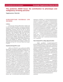 The Posterior HOXD Locus: Its Contribution to Phenotype and Malignancy of Ewing Sarcoma Supplementary Materials