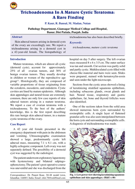 Trichoadenoma in a Mature Cystic Teratoma: a Rare Finding P