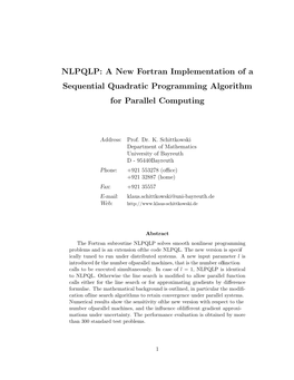 NLPQLP: a New Fortran Implementation of a Sequential Quadratic Programming Algorithm for Parallel Computing