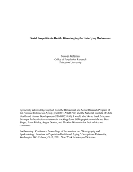 Social Inequalities in Health: Disentangling the Underlying Mechanisms