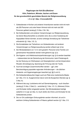 Bistümer Köln, Paderborn, Münster, Aachen Und Essen Für Den Grundrechtlich Geschützten Bereich Der Religionsausübung I