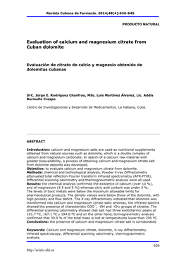 Evaluation of Calcium and Magnesium Citrate from Cuban Dolomite