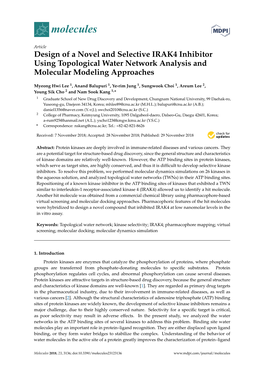 Design of a Novel and Selective IRAK4 Inhibitor Using Topological Water Network Analysis and Molecular Modeling Approaches