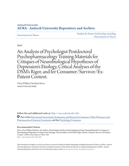An Analysis of Psychologist Postdoctoral Psychopharmacology