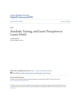 Standards, Training, and Guests' Perceptions in Luxury Hotels Sarah Peterhans Eastern Michigan University