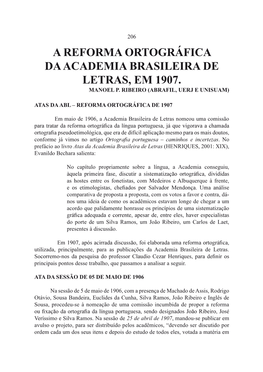 A Reforma Ortográfica Da Academia Brasileira De Letras, Em 1907