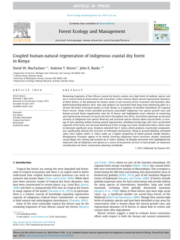Coupled Human-Natural Regeneration of Indigenous Coastal Dry Forest in Kenya ⇑ David W
