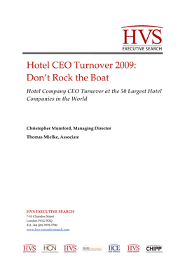 Hotel CEO Turnover 2009: Don’T Rock the Boat