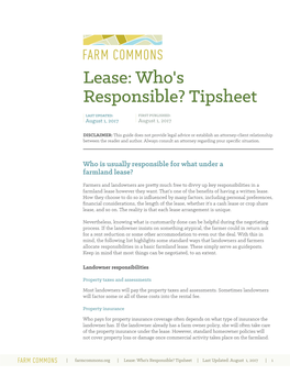 Lease: Who's Responsible? Tipsheet