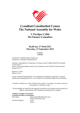 Cynulliad Cenedlaethol Cymru the National Assembly for Wales