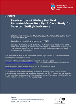 Read-Across of 90-Day Rat Oral Repeated-Dose Toxicity: 1 a Case