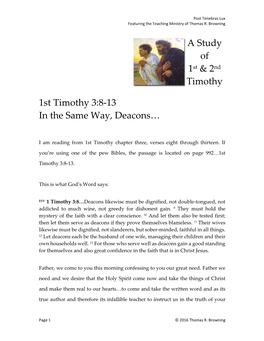 1St Timothy 3:8-13 in the Same Way, Deacons…