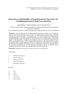 Research on a Dehumidifier of Liquid Desiccant Type Solar Air- Conditioning System for Full Year-Round Use
