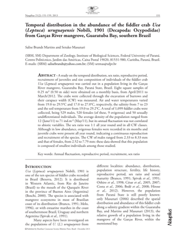 Temporal Distribution in the Abundance of the Fiddler Crab Uca (Leptuca) Uruguayensis Nobili, 1901 (Decapoda: Ocypodidae) from G