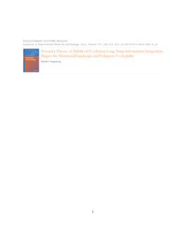 Chapter 10 Toward a Theory of Multilevel Evolution: Long-Term Information Integration Shapes the Mutational Landscape and Enhances Evolvability