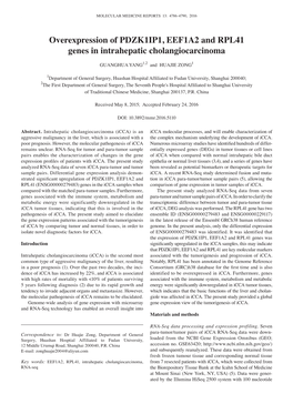 Overexpression of PDZK1IP1, EEF1A2 and RPL41 Genes in Intrahepatic Cholangiocarcinoma