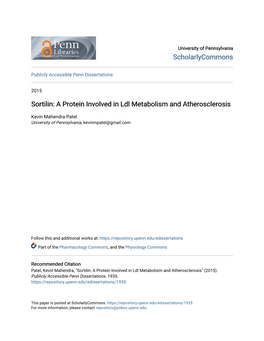 Sortilin: a Protein Involved in Ldl Metabolism and Atherosclerosis