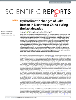 Hydroclimatic Changes of Lake Bosten in Northwest China During the Last