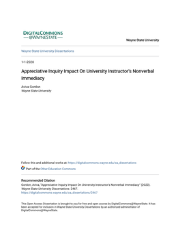Appreciative Inquiry Impact on University Instructor's Nonverbal Immediacy