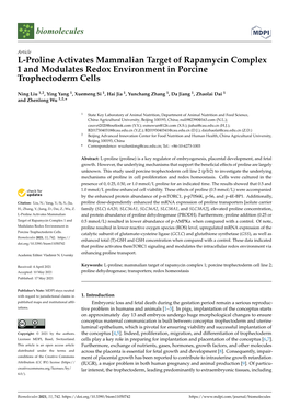 L-Proline Activates Mammalian Target of Rapamycin Complex 1 and Modulates Redox Environment in Porcine Trophectoderm Cells