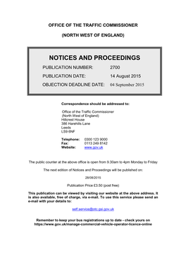 NOTICES and PROCEEDINGS 14 August 2015