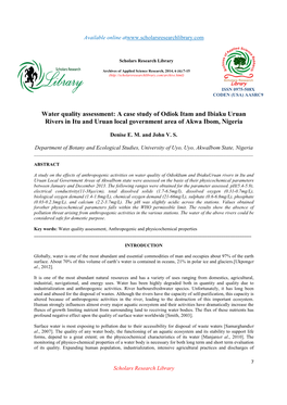 A Case Study of Odiok Itam and Ibiaku Uruan Rivers in Itu and Uruan Local Government Area of Akwa Ibom, Nigeria