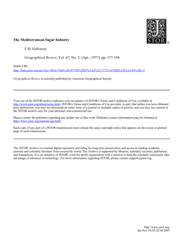 The Mediterranean Sugar Industry JH Galloway Geographical Review, Vol. 67, No. 2