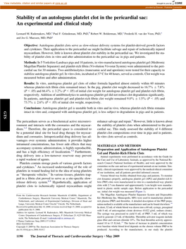 Stability of an Autologous Platelet Clot in the Pericardial Sac: an Experimental and Clinical Study