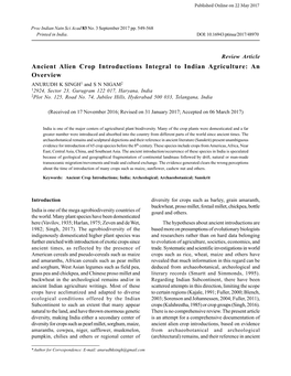 Ancient Alien Crop Introductions Integral to Indian Agriculture